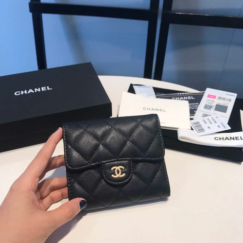 Chanel AP0231 Classic Small FLAP Wallet Calfskin Black Gold