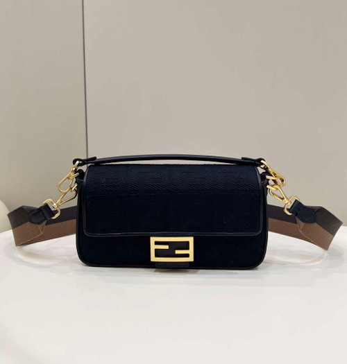 Fendi 8BR600 Baguette Medium bag with FF embroidery 0159A Black