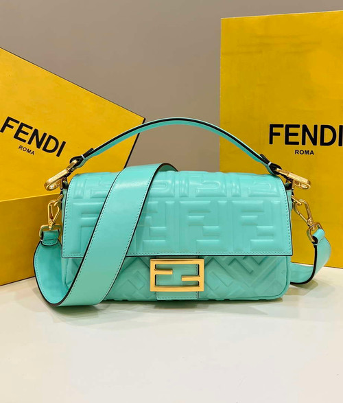 Fendi 8BR600 Baguette Medium Aqua leather 0135M bag
