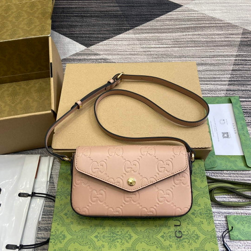 Gucci 772794 GG Super Mini Shoulder Bag Rose beige