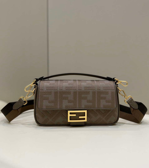 Fendi 8BR600 Baguette Medium coffee FF jacquard fabric bag