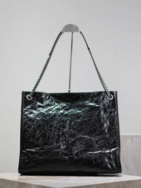 Yves Saint Laurent YSL 577998 NIKI Large Retro Pleated Genuine Leather Shopping Bag