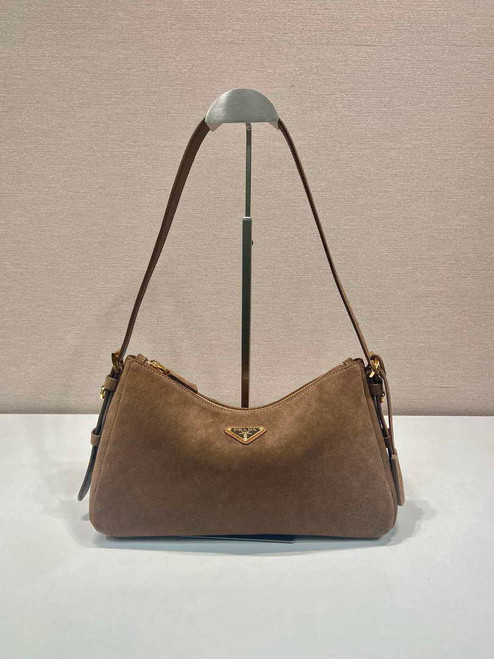 Prada 1BC229 Prada Aimèe Medium Suede leather shoulder bag Brown