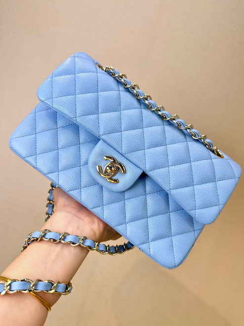 Chanel A01112 Flap Classic 11.12 Handbag Calfskin Gold Light Blue