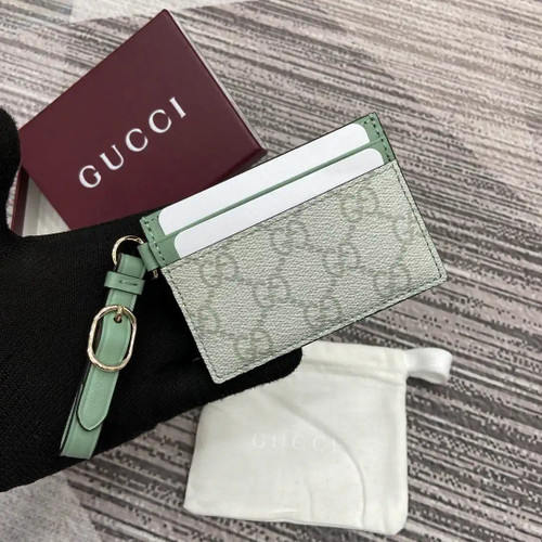 Gucci GG Emblem card case with strap 819121 Green