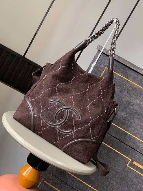 Chanel A88991 Hobo Bag Suede & Silver-Tone Metal Brown