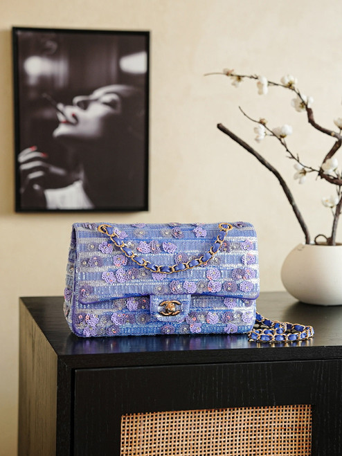 Chanel A01112 Violet Sequins Flap Classic 11.12 Handbag Purple
