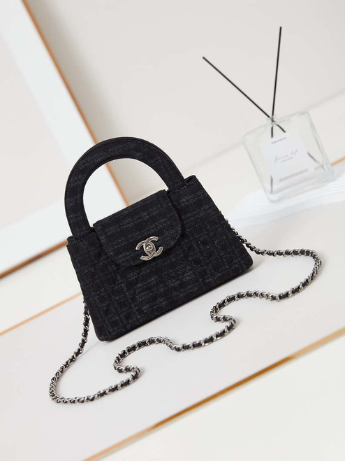 Chanel AS4416 Printed Denim & Ruthenium-Finish Metal Black & Gray