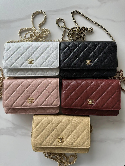 Chanel AP4241 Classic Wallet On Chain Grained Shiny Calfskin Apricot