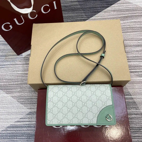 Gucci GG Emblem wallet with leather strap 820688 Biege & Green