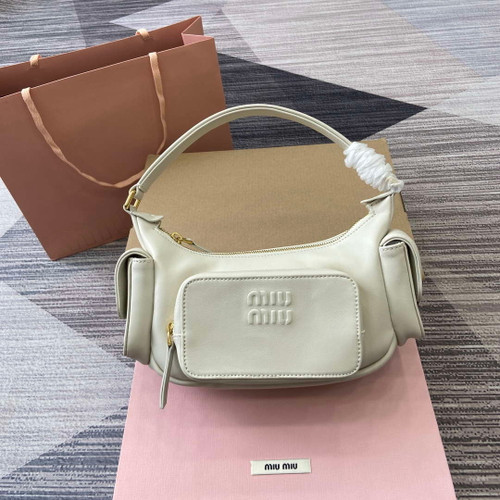 MiuMiu 5BC146 Nappa Leather Pocket Bag White
