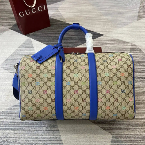 Gucci 834962 GG multicolor medium duffle bag Beige and dark brown