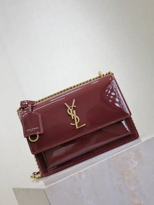YSL 442906 SUNSET MEDIUM IN patent leather Wine Red