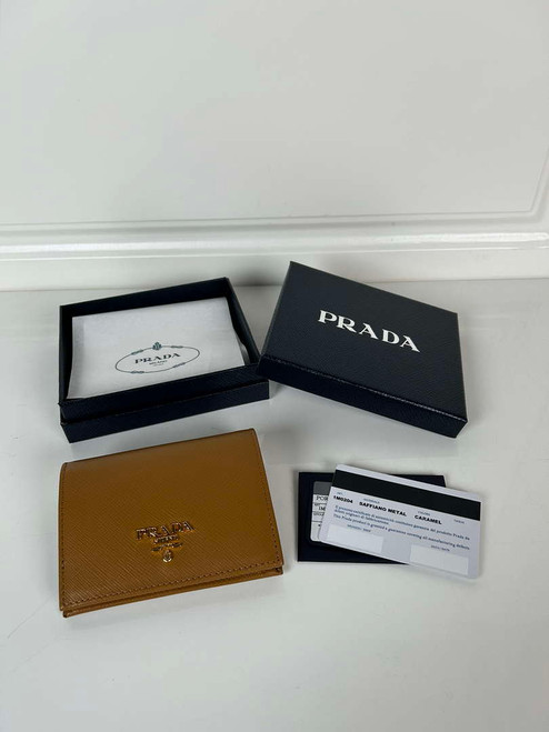 Prada 1MV204 Small Saffiano Leather Wallet Gold Brown