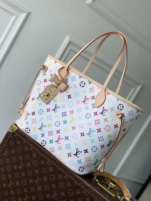 Louis Vuitton LV M27787 LV x TM Neverfull MM Handbag Monogram White