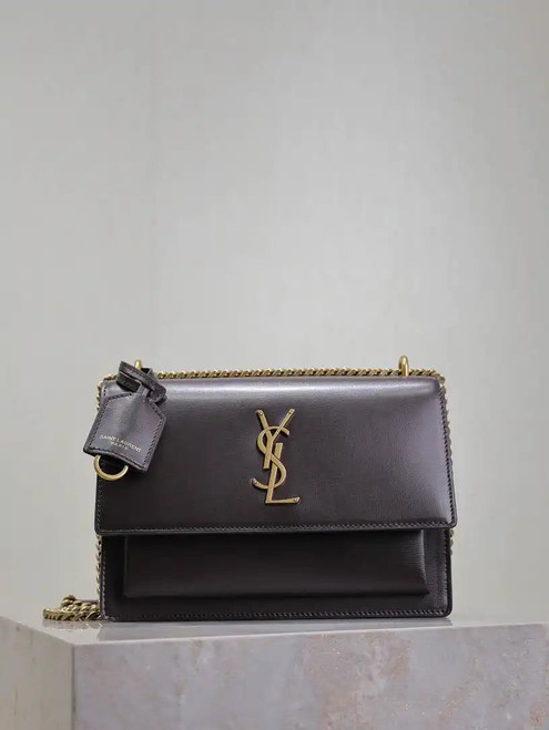 YSL 442906 SUNSET MEDIUM IN SMOOTH LEATHER Dark Brown