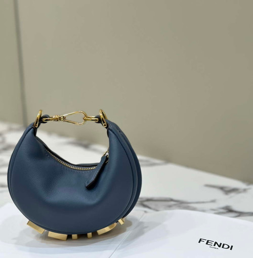 Fendi 7AS089 Nano Fendigraphy Gray Blue Leather Charm 80056S