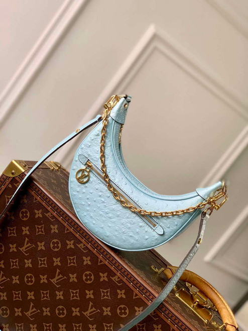 LV N85900 Louis Vuitton Loop Pm Ostrich leather Bag Blue Glaze
