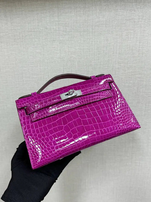 Hermes Kelly Pouchette Glossy crocodile Leather clutch bag H231032