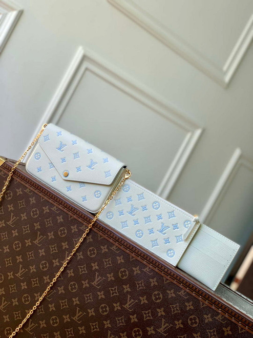 LV M28127 Louis Vuitton Pochette Félicie Bag Milky White/Blue