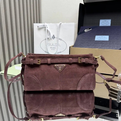 Prada 1BH215 Prada Bonnie small suede shoulder bag Purple Red