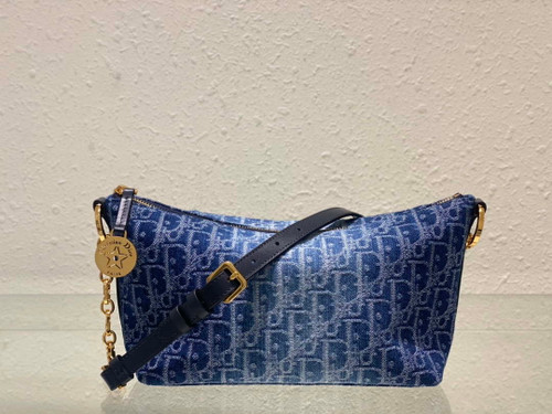 Dior S3202 Diorstar Hobo Bag with Chain Blue Denim Dior Oblique Jacquard M2030