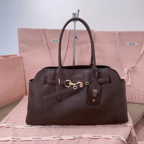 MiuMiu 5BG310 Aventure nappa leather Large bag Dark Brown