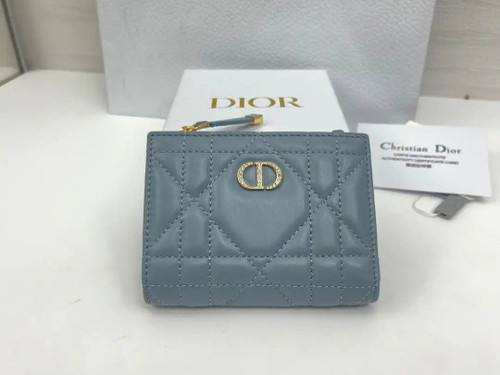 Dior S5173 Caro Dahlia Wallet Blue Supple Cannage Calfskin