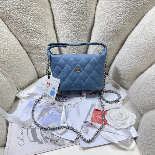 Chanel AS4386 Clutch with chain Grained Shiny Calfskin Blue