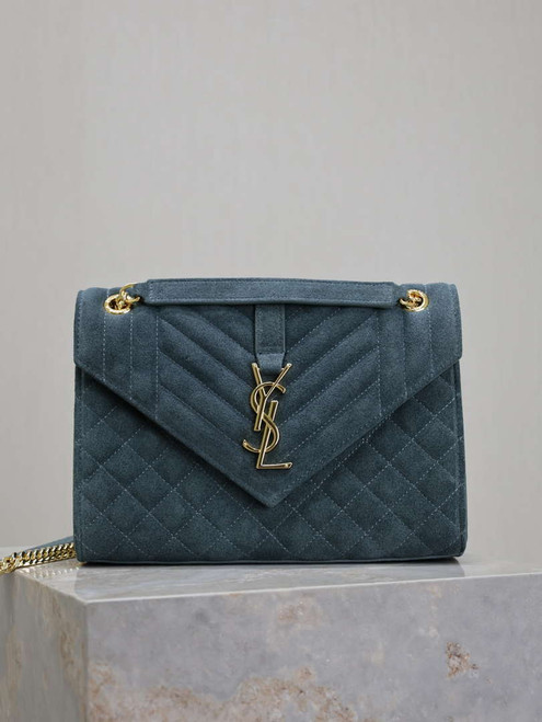 YSL 600185 Envelope Meduim In Light Blue Suede Leather