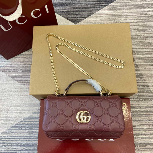 Gucci 806017 GG Milano Mini Top Handle Bag Red GG puffy leather