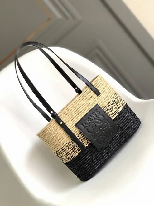 Loewe Small woven raffia basket bag 10112 Black