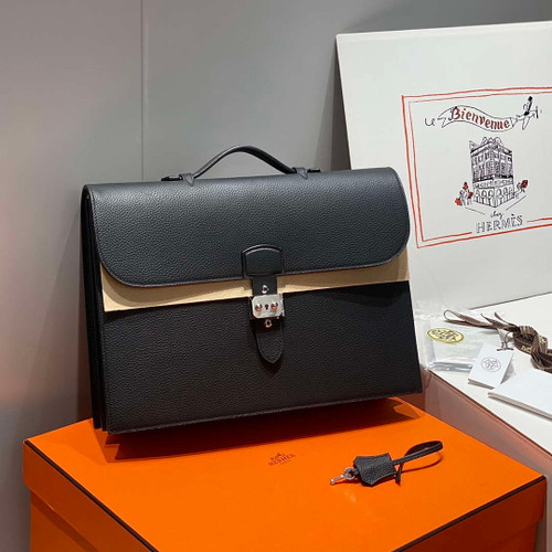 Hermes H074409CBH0 Men Sac a depeches light 1-37 briefcase Black