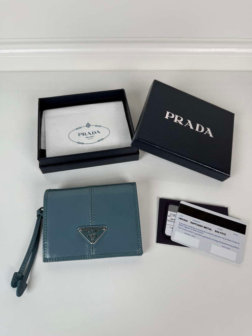 Prada 1MV204 Small shiny Leather Wallet light Blue
