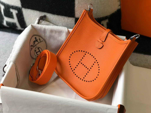 Hermes Evelyne Bag Hermes Mini Crossbody Bag 20405 Silver Buckle Orange