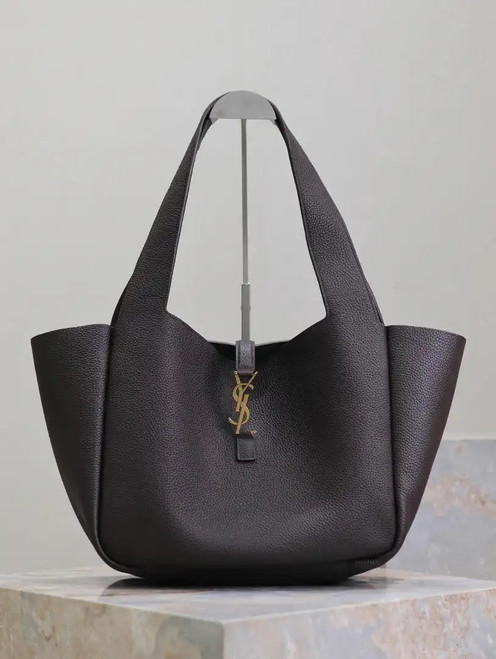 YSL 763435 LE 5 À 7 BEA IN GRAINED LEATHER Dark Brown