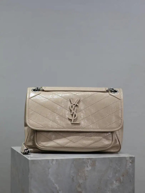 Yves Saint Laurent YSL 633158 Niki Medium In Quilted Leather Bag Milk tea