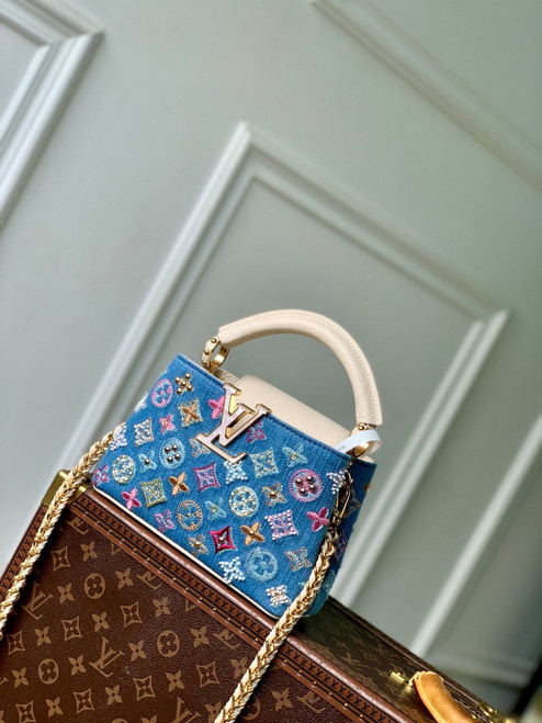 LV M12947 Louis Vuitton Capucines Mini Bag Denim Blue/Cream