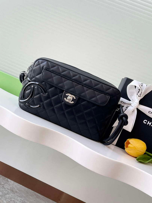 Chanel AS6326 Vintage Camera Case Bag Lambskin Black with Patent CC