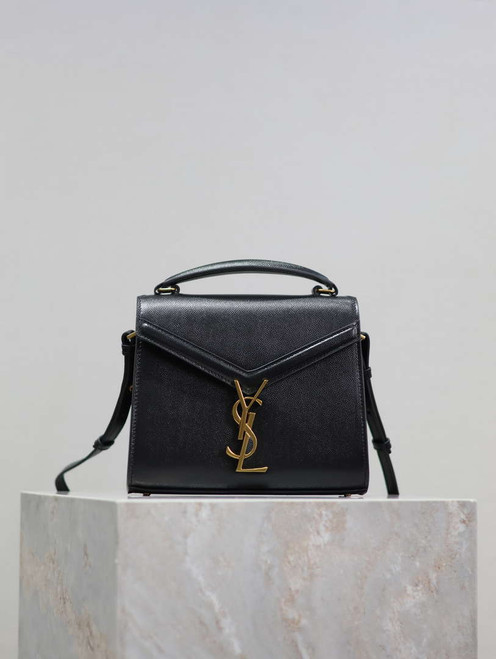 YSL 623930 Cassandra Mini Top Handle Bag In Grain De Poudre Embossed Leather