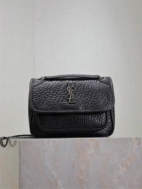YSL 633151 Niki Baby Chain Bag Elephant pattern leather with Silver Black