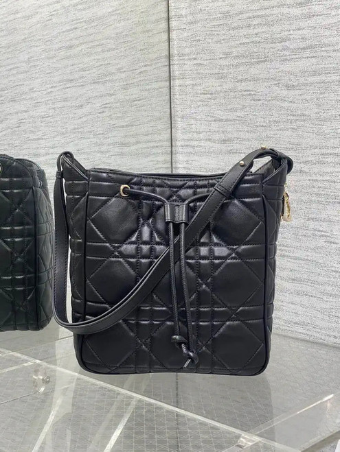 Dior Medium D-Motion Bag M2852 Black Macrocannage Lambskin
