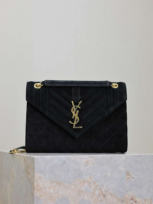 YSL 600185 Envelope Meduim In Black Suede Leather