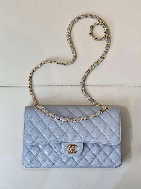 Chanel A01112 Flap Classic 11.12 Handbag Calfskin Sewing Edge Haze Blue
