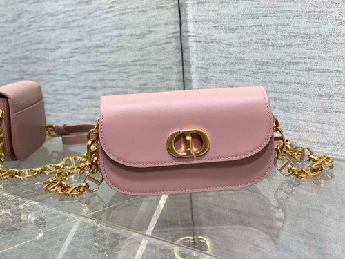 Dior S2350 30 Montaigne Avenue Double Carry East-West Mini Bag Pink Ribbed Calfskin