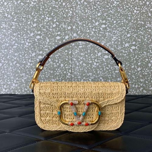Valentino 5016 Valentino Garavani  locò raffia shoulder bag Brown