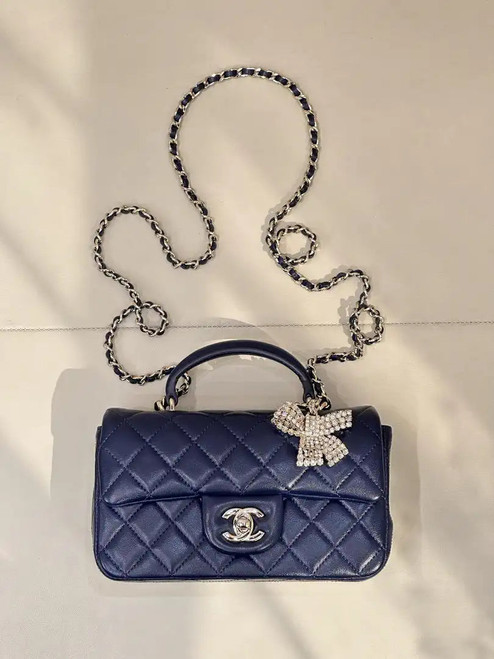 Chanel AS2431 Mini Classic Handbag With Top Handle CC19047 Strass & Gold-Tone Metal