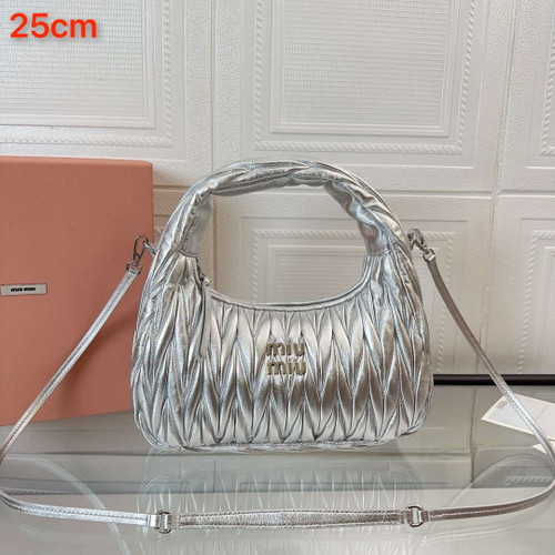 MiuMiu 5BC153 Wander matelassé nappa leather hobo bag Silver