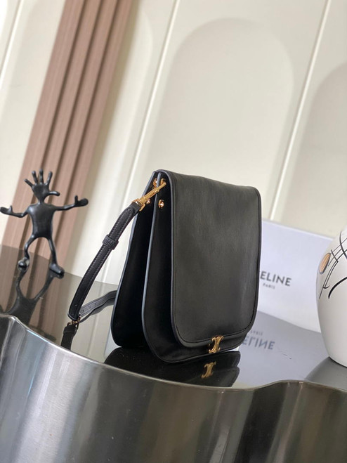 Celine 123632 BESACE SOFT TRIOMPHE IN SUPPLE SHINY LAMBSKIN Black