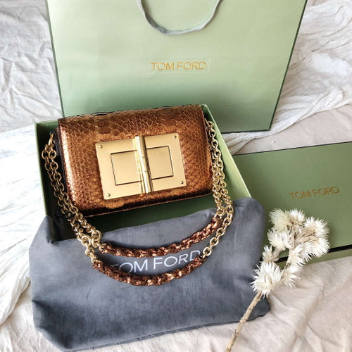 Tom Ford 29116800081 Metallic Copper Python Natalia Chain Shoulder Bag